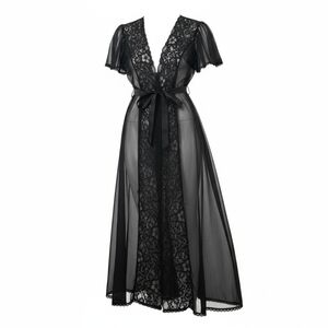 Vtg Val Mode Black Sheer Whimishy Goth Vamp Maxi Robe Lingerie Dark Fairy S